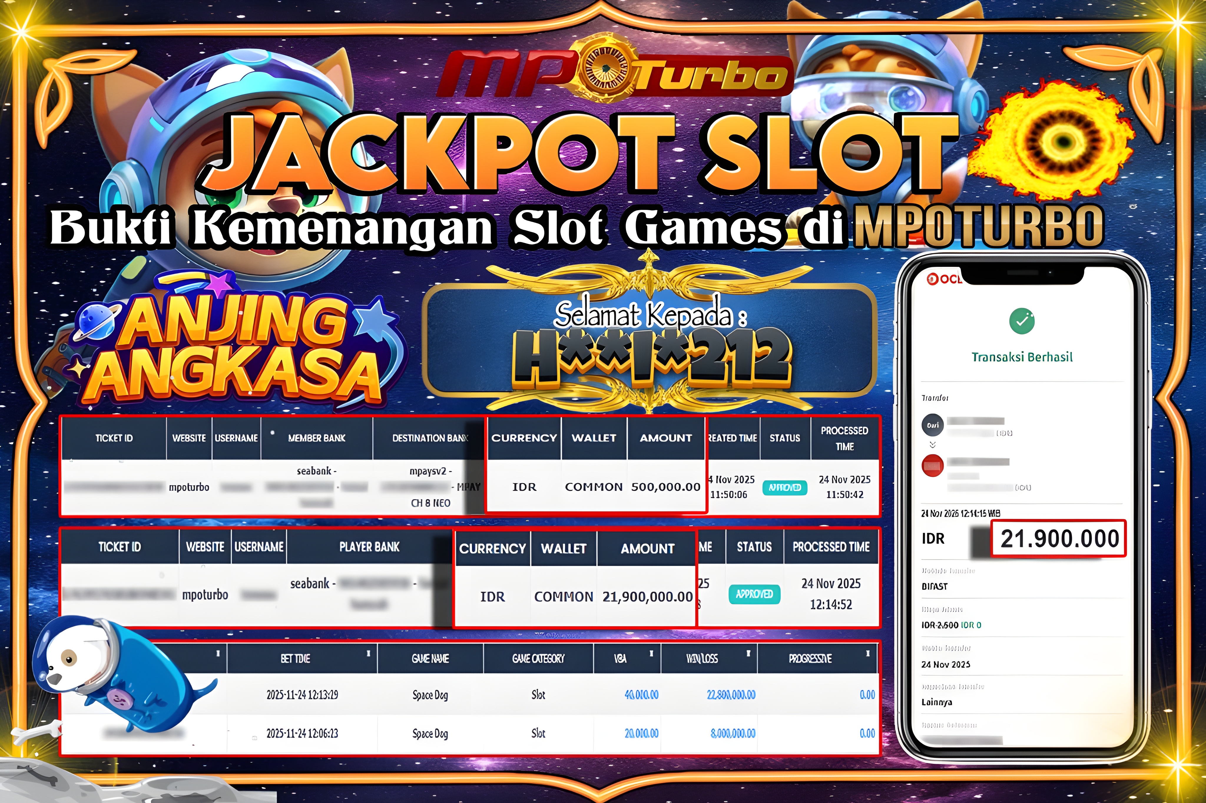MPOTURBO JACKPOT ANJING ANGKASA - BESOFT Rp 21,900,000.00,- LUNAS